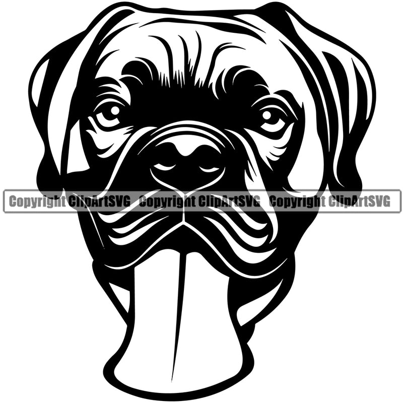 German Boxer Dog Face Design Puppy Head Purebred Pup Pedigree Mascot Animal Portrait Doggy Face Cute Clipart SVG