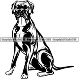German Boxer Dog Sitting Design K9 Animal Portrait Doggy Face Cute Vector Puppy Head Purebred Pup Pedigree Clipart SVG