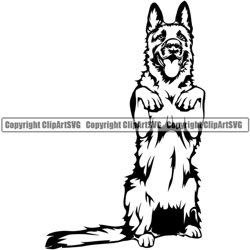German Shepherd Dog Begging Head Purebred Pup Pedigree Vector Angry Animal Canine K-9 K9 Clipart SVG