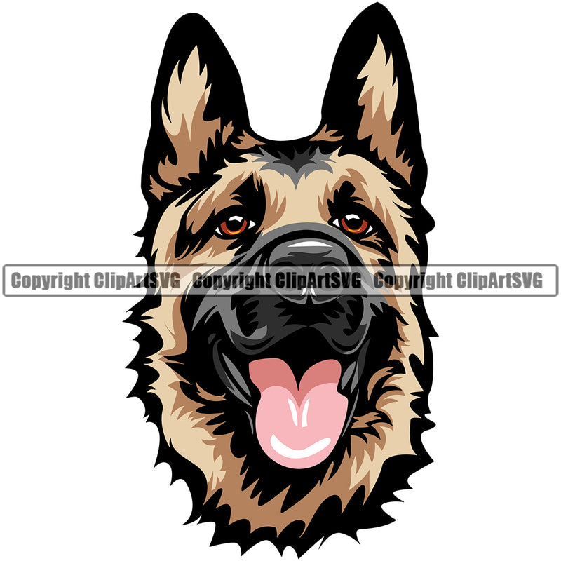 German Shepherd Dog Color Head Design Puppy Head Purebred Pup Pedigree Vector Canine K-9 K9 Animal Portrait Doggy Clipart SVG