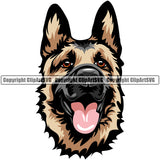 German Shepherd Dog Color Head Design Puppy Head Purebred Pup Pedigree Vector Canine K-9 K9 Animal Portrait Doggy Clipart SVG