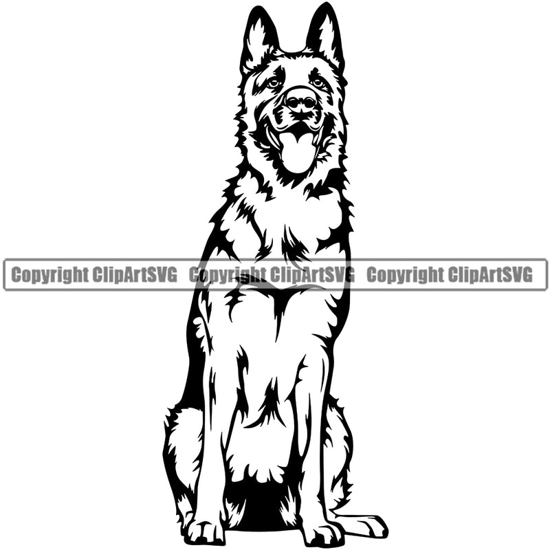 German Shepherd Dog Sitting Puppy Head Purebred Pup Pedigree Mascot Canine K-9 K9 Animal Portrait Clipart SVG