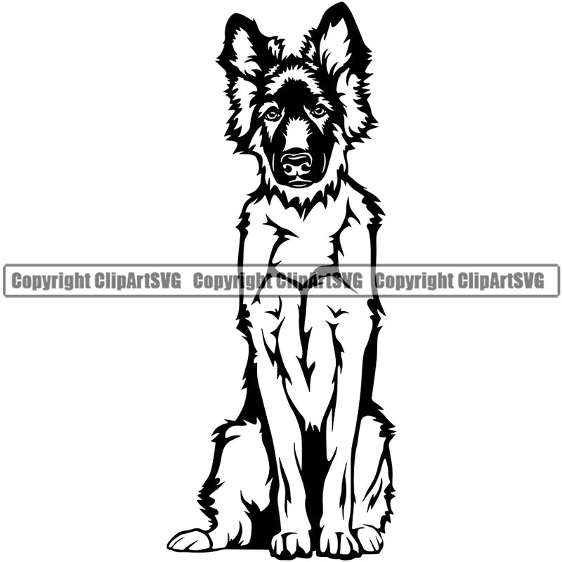 German Shepherd Dog Sitting Puppy Head Purebred Pup Pedigree Vector Canine K-9 K9 Animal Portrait Clipart SVG
