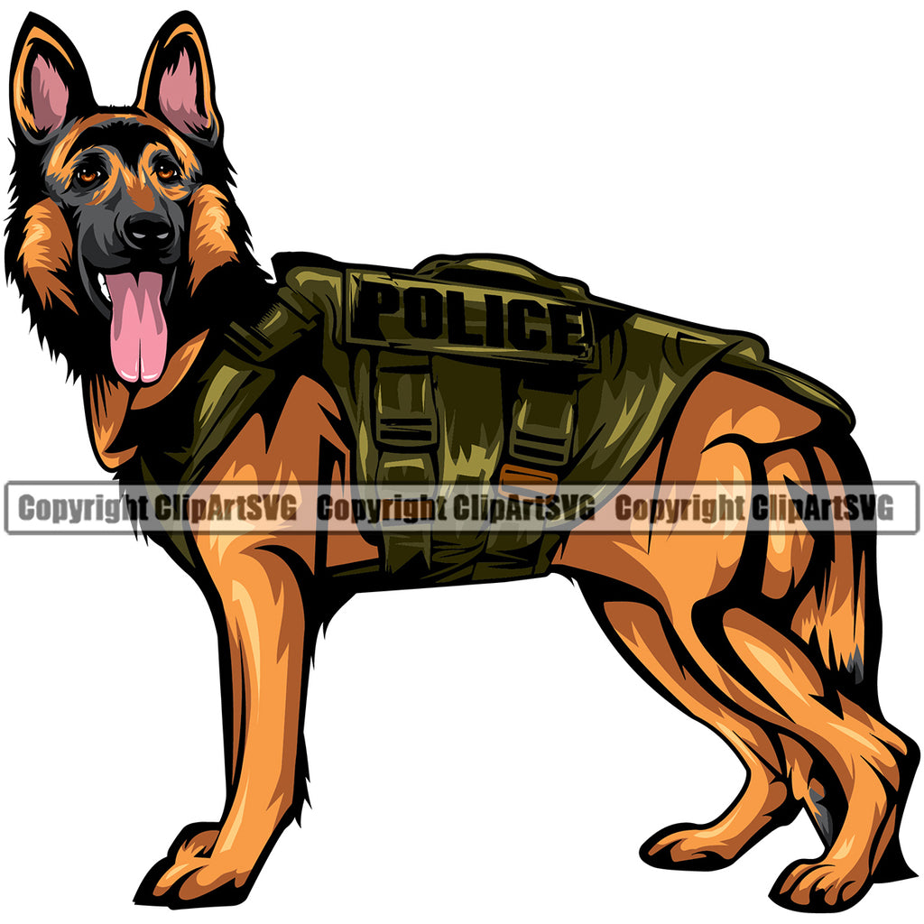 German Shepherd Dog Police Cop K9 K-9 Body Design Puppy Head Purebred Pup Pedigree Vector Canine K-9 K9 Animal Clipart SVG