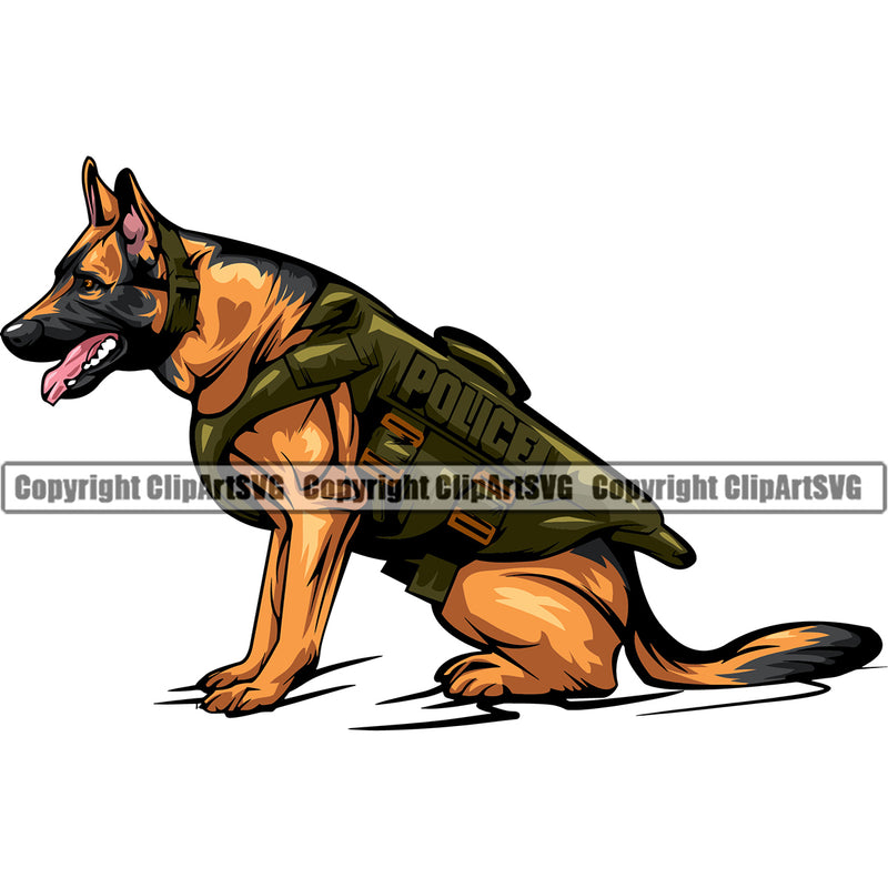 German Shepherd Police Cop K9 K-9 Dog Body Color Animal Body Design Puppy Head Purebred Pup Pedigree Mascot Portrait Doggy Clipart SVG