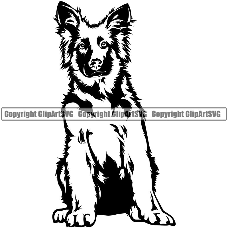 German Shepherd Dog Sitting Animal Body Design K9 Portrait Doggy Face Cute Puppy Head Purebred Pedigree Clipart SVG