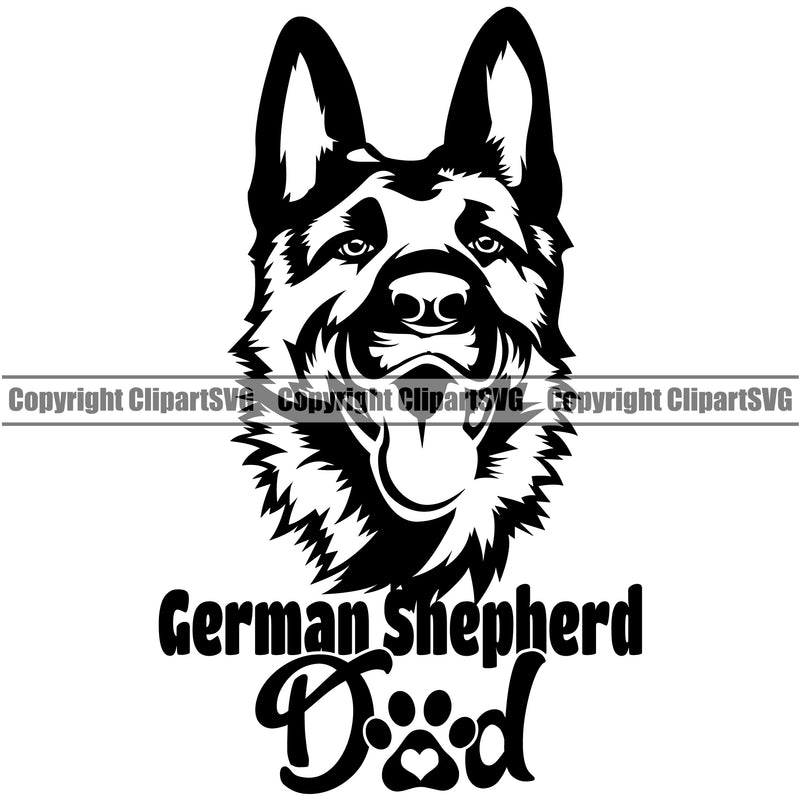 German Shepherd Dog Dad Head Design With Text Puppy Head Purebred Pup Pedigree Vector Doggy K9 Clipart SVG