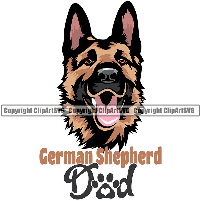 German Shepherd Dog Dad Color Head Design Animal Face Cute Puppy Head Purebred Pup Pedigree Vector Clipart SVG