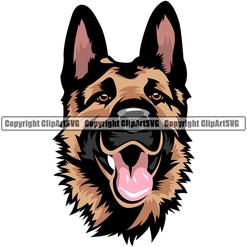 German Shepherd Dog Head Color Animal Design Puppy Head Purebred Pup Pedigree Vector Canine K-9 K9 Clipart SVG