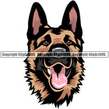 German Shepherd Dog Head Color Animal Design Puppy Head Purebred Pup Pedigree Vector Canine K-9 K9 Clipart SVG