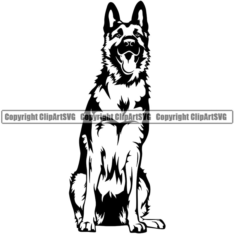 German Shepherd Dog Sitting Puppy Head Purebred Pup Pedigree Vector Canine K-9 K9 Animal Portrait Doggy Clipart SVG