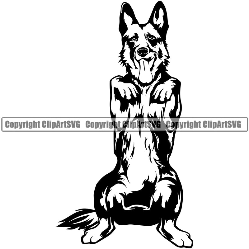 German Shepherd Dog Begging Puppy Head Purebred Pup Pedigree Vector Canine K-9 K9 Animal Portrait Doggy Clipart SVG