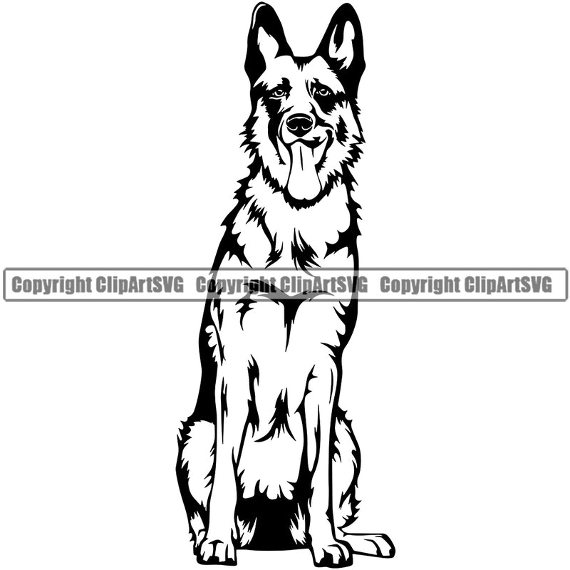 German Shepherd Dog Sitting Puppy Head Purebred Pup Pedigree Vector Canine K-9 K9 Animal Portrait Doggy Clipart SVG