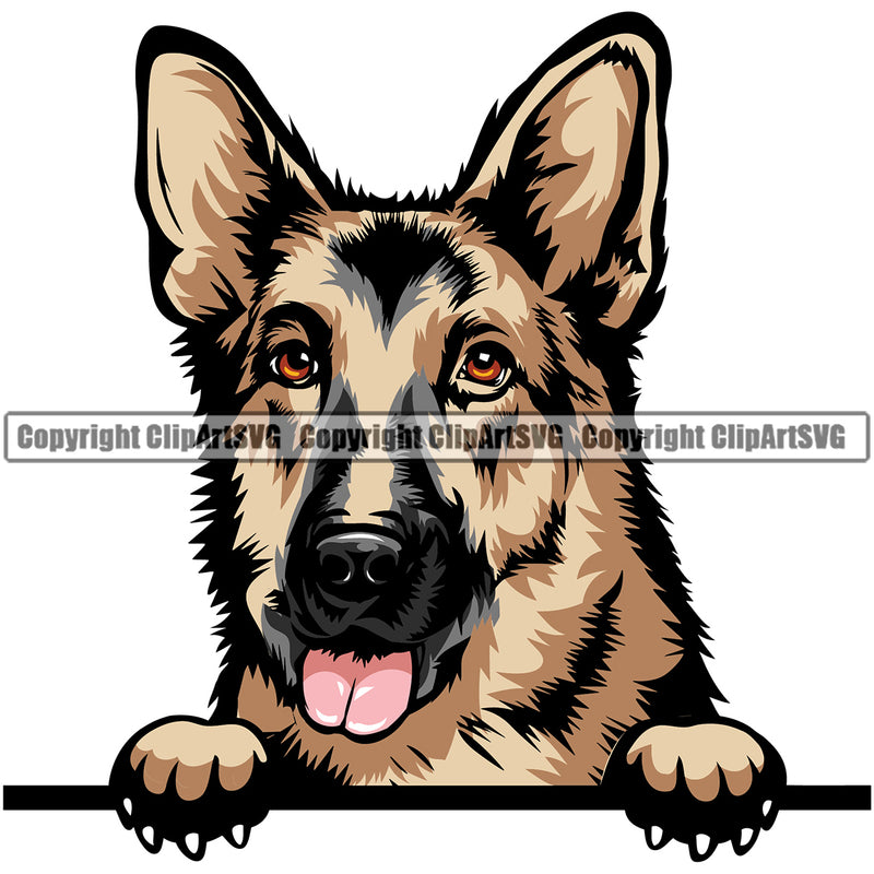 German Shepherd Dog Peeking Head Face Design Animal Puppy Head Purebred Pup Pedigree Vector K9 Portrait Clipart SVG