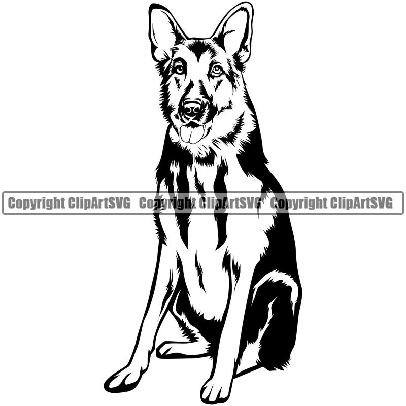 German Shepherd Dog Breed Cute Face Animal Dog Head Purebred Pup Pedigree Vector Canine K-9 K9 Animal Clipart SVG