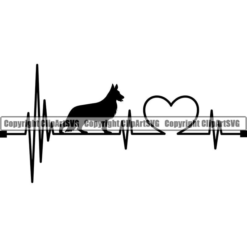 German Shepherd Dog Heartbeat Heart Beat EKG Logo Animal Body Design Puppy Head Purebred Pup Pedigree Vector Canine K-9 K9 Clipart SVG