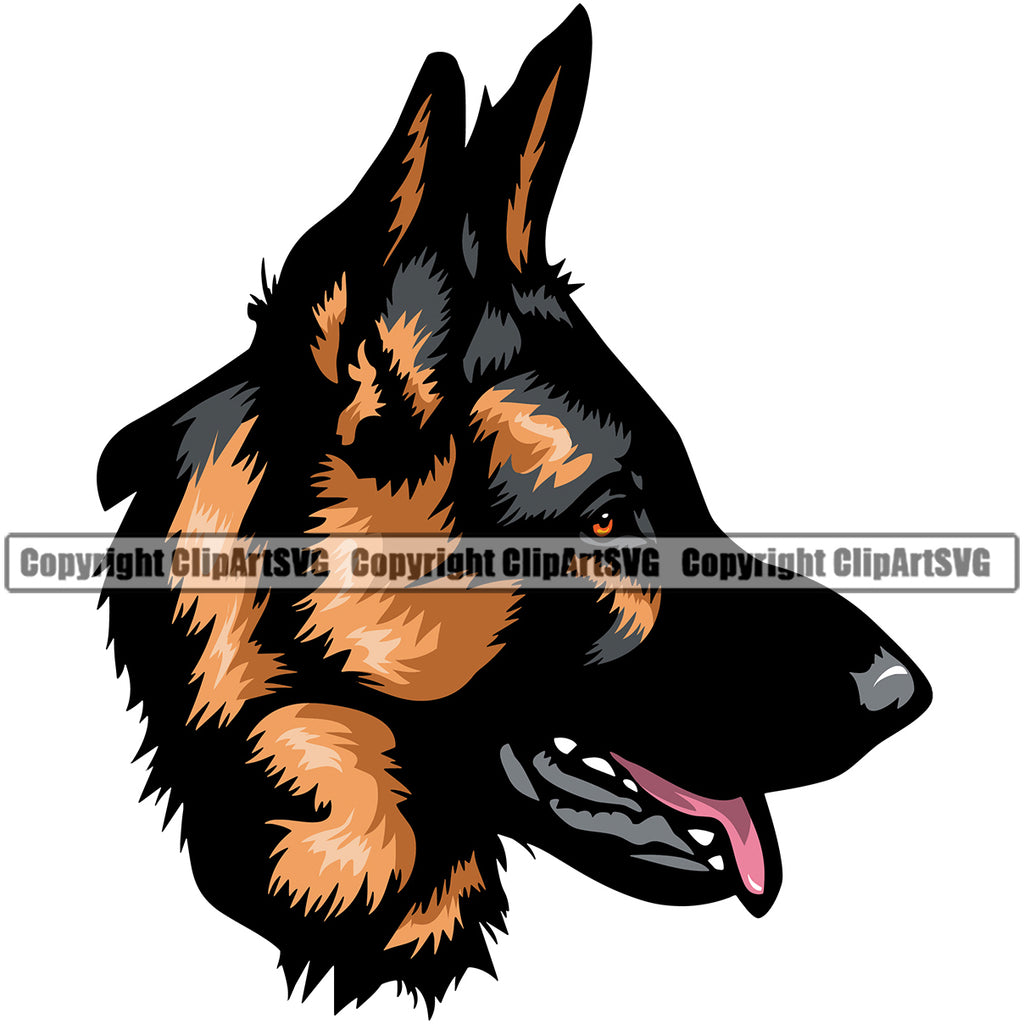 German Shepherd Dog Head Color Puppy Head Purebred Pup Pedigree Vector Canine K-9 K9 Animal Clipart SVG