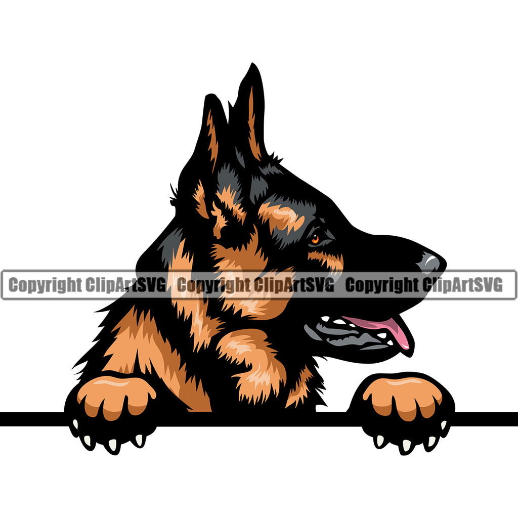 German Shepherd Peeking Dog K9 Animal Portrait Doggy Face Cute Vector Puppy Head Purebred Pup Pedigree Mascot Clipart SVG