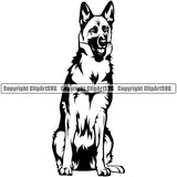 German Shepherd Dog Sitting Head Purebred Pup Pedigree Vector Canine K-9 K9 Animal Portrait Clipart SVG