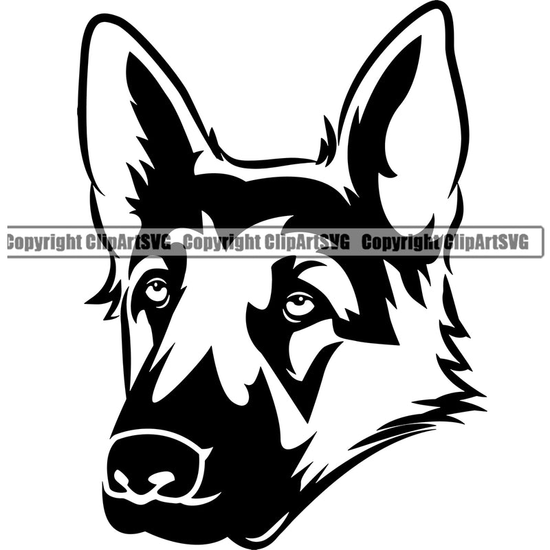German Shepherd Dog K9 Animal Portrait Doggy Vector Puppy Head Purebred Pup Pedigree Clipart SVG
