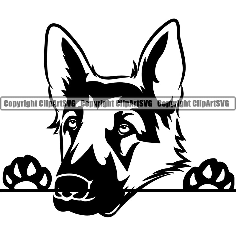 German Shepherd Dog Peeking Head Purebred Pup Pedigree Vector Canine K-9 K9 Animal Portrait Doggy Clipart SVG