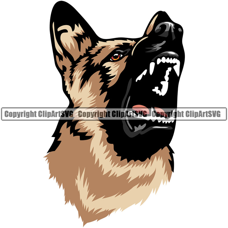 German Shepherd Dog Angry Beware Of Dog Head Purebred Pup Pedigree K9 Animal Portrait Doggy Face Cute Clipart SVG