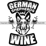 German Shepherd Dog Breed Pup Puppy Purebred Pedigree Canine Cop German Shepherds And Wine Quote Text Design Element Police K9 K-9 Design Logo Clipart SVG