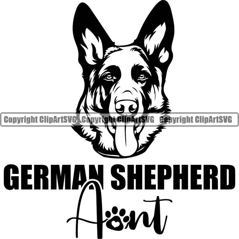 German Shepherd Dog Breed Pup Puppy Purebred German Shepherd Aunt White Background Design Element Quote Text Pedigree Canine Cop Police K9 K-9 Design Logo Clipart SVG
