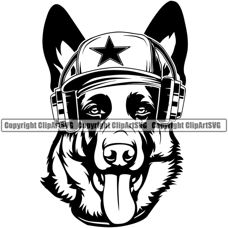 German Shepherd Dog Baseball Cap Headphones Vector Design Head Purebred Pup Pedigree K9 Clipart SVG