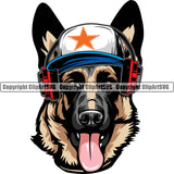 German Shepherd Dog Breed Pup Puppy Purebred Pedigree Wearing Baseball Cap Headphones Color Design Element Canine Cop Police K9 K-9 Design Logo Clipart SVG