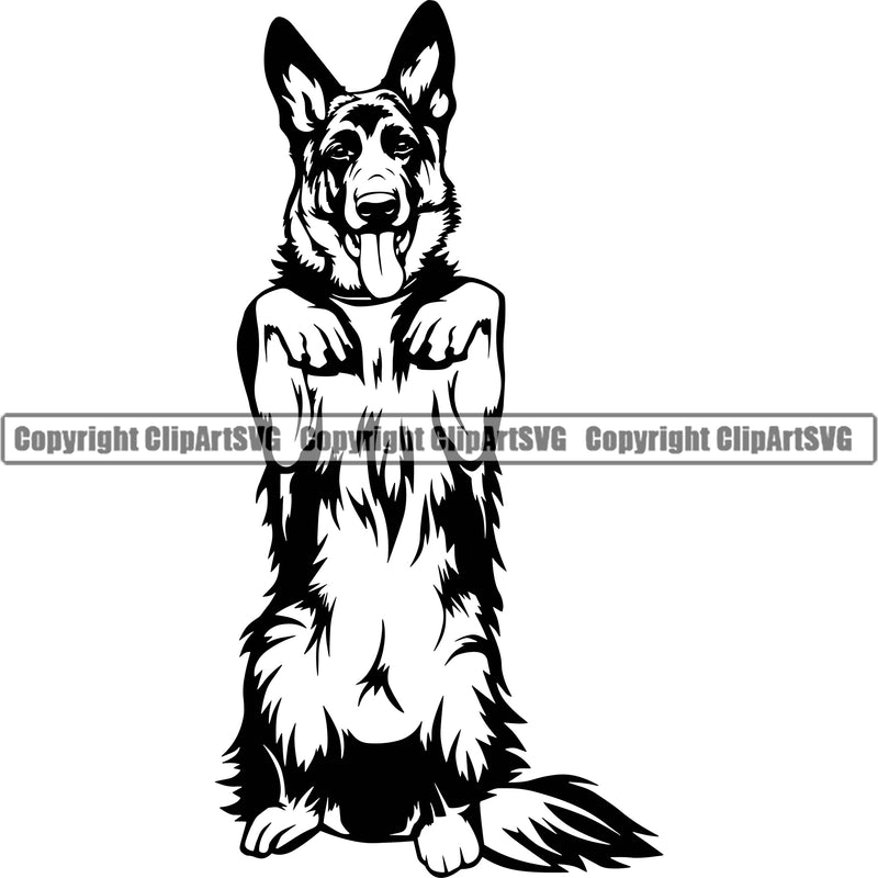 German Shepherd Dog Breed Pup Puppy Purebred Pedigree Canine Cop German Shepherd Begging Position Full Body Design Element Police K9 K-9 Design Logo Clipart SVG