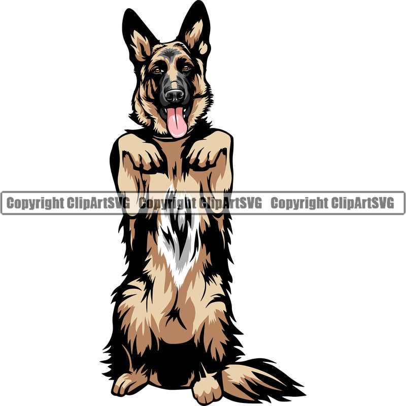 German Shepherd Dog Breed Pup Puppy Purebred Pedigree Canine Cop German Shepherd Begging Position Full Body Color Design Element Police K9 K-9 Design Logo Clipart SVG