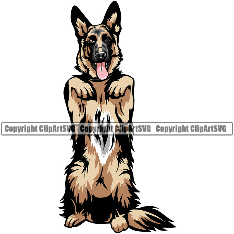German Shepherd Dog Begging Design Purebred Pup Pedigree Vector Canine K-9 K9 Animal Portrait Clipart SVG