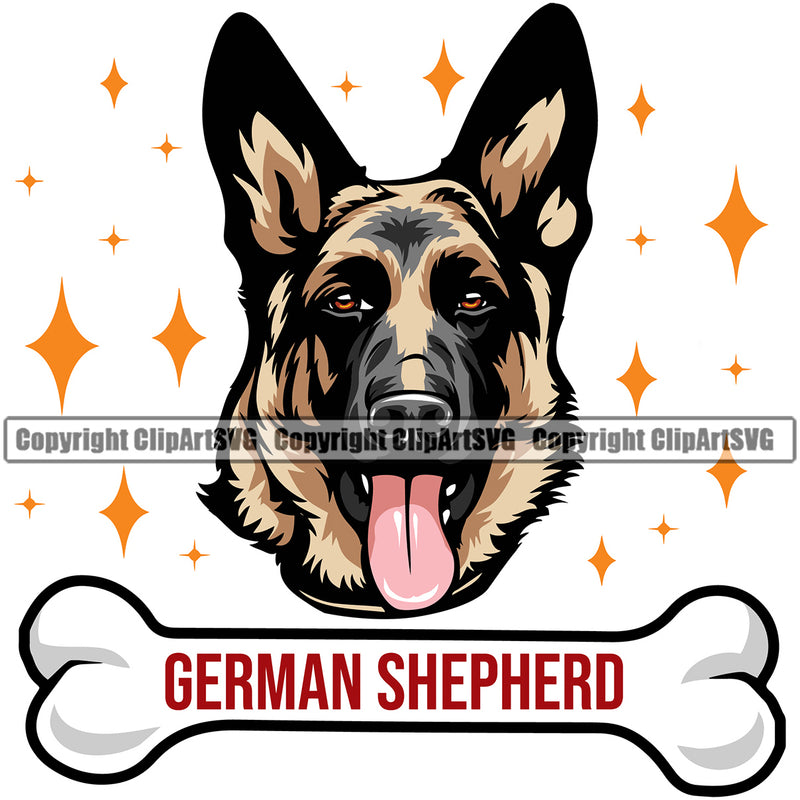 German Shepherd Dog Color Bone Name Sparkle Design Cute Animal Puppy Head Purebred Pup Pedigree Portrait Doggy Face Cute Clipart SVG