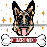 German Shepherd Dog Color Bone Name Sparkle Design Cute Animal Puppy Head Purebred Pup Pedigree Portrait Doggy Face Cute Clipart SVG