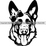 German Shepherd Dog Breed Pup Puppy Purebred Pedigree Canine Wearing Bow Ear Design Element Cop Police K9 K-9 Design Logo Clipart SVG