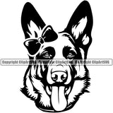 German Shepherd Dog Bow Ear Female Girl Lady Design Puppy Head Purebred Pup Pedigree Vector K9 Animal Portrait Doggy Clipart SVG