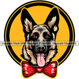 German Shepherd Dog Color Bow Tie Circle Design Puppy Purebred Pup Pedigree Head Portrait Doggy Face Cute Clipart SVG