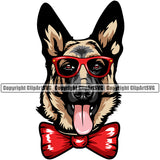 German Shepherd Dog Wearing Sunglasses Bow Tie Glasses Color Design Portrait Doggy Face Cute Purebred Pup Pedigree Clipart SVG