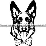 German Shepherd Dog Bow Tie Polka Dot Design K9 Animal Portrait Doggy Face Cute Puppy Head Purebred Pup Pedigree Clipart SVG
