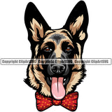 German Shepherd Dog Color Bow Tie Polka Dot Design Animal Portrait Doggy Face Puppy Head Purebred Pup Pedigree Clipart SVG