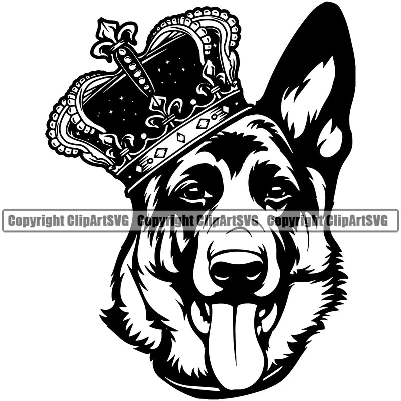 German Shepherd King Dog Head Design Crown Animal Face Puppy Purebred Pup Pedigree Portrait Doggy Face Cute Clipart SVG