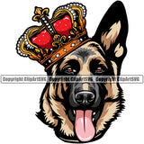German Shepherd King Dog Head Design Color Crown Animal Face Puppy Purebred Pedigree Portrait Doggy Face Cute Clipart SVG