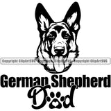 German Shepherd Dog Dad Cute Face Animal K9 Animal Portrait Doggy Design Puppy Head Purebred Clipart SVG