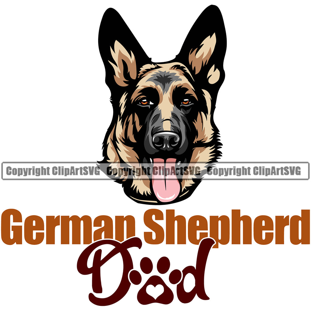 German Shepherd Dog Dad Cute Face Animal K9 Color Portrait Doggy Design Puppy Head Purebred Clipart SVG
