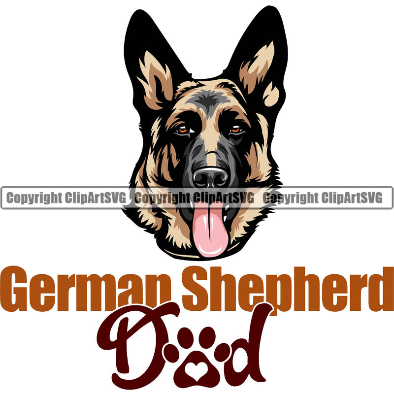German Shepherd Dog Dad Quote Color Text Design Element Breed Pup Puppy Purebred White Background Pedigree Canine Cop Police K9 K-9 Design Logo Clipart SVG