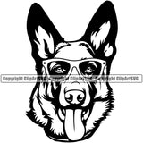 German Shepherd Dog Wearing Sunglasses K9 Animal Portrait Doggy Face Cute Mascot Purebred Pup Pedigree Puppy Clipart SVG