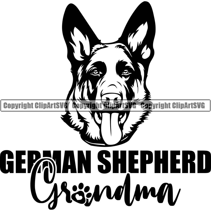 German Shepherd Dog Grandma Quote Text Design Element Breed Pup Puppy Purebred White Background Pedigree Canine Cop Police K9 K-9 Design Logo Clipart SVG