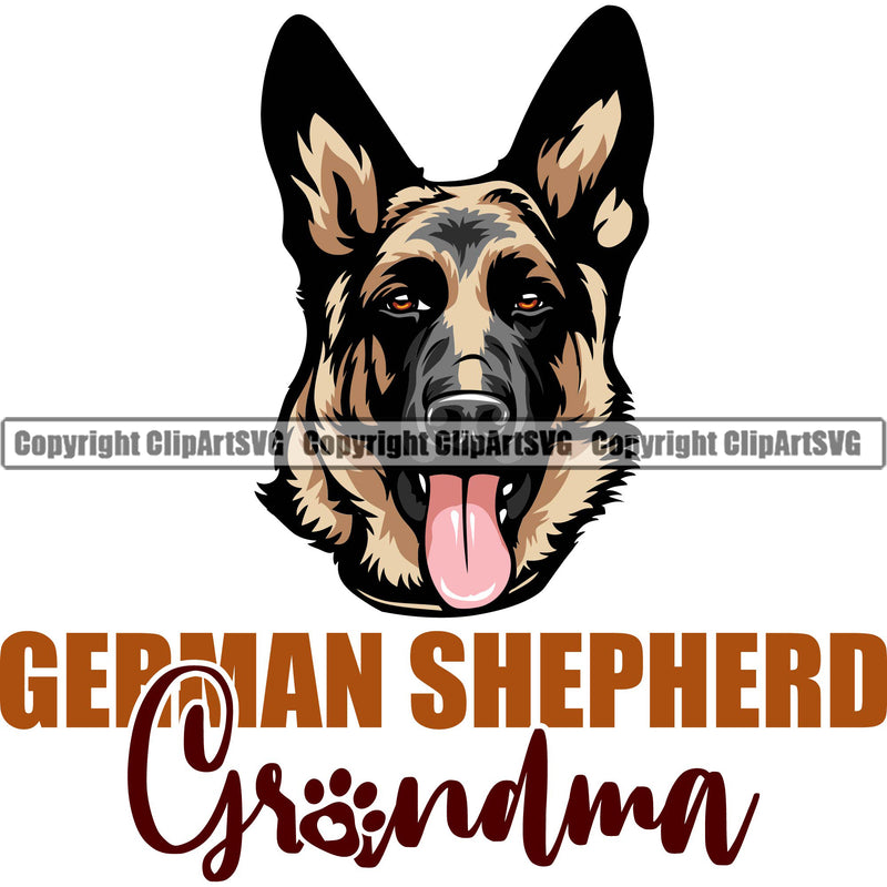German Shepherd Dog Grandma Quote Color Text Design Element Breed Pup Puppy Purebred White Background Pedigree Canine Cop Police K9 K-9 Design Logo Clipart SVG