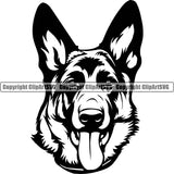 German Shepherd Dog Breed Pup Puppy Purebred Smile Face Head Design Element White Background Pedigree Canine Cop Police K9 K-9 Design Logo Clipart SVG